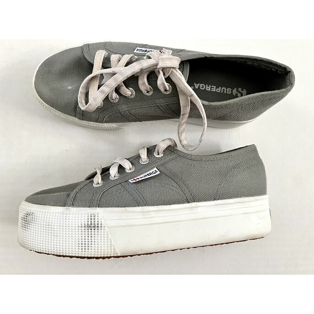 Superga Womens Size 37.5 Gray Canvas Platform Chunky Lace Up Sneakers Shoes US 7